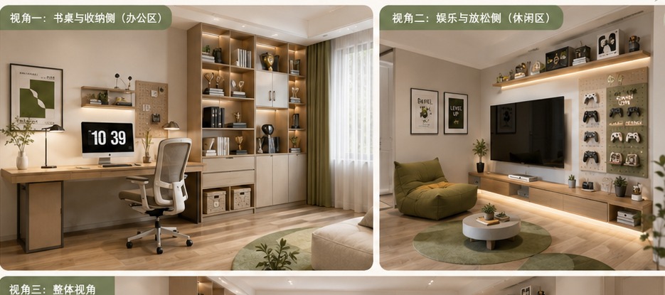 书房兼娱乐房效果图